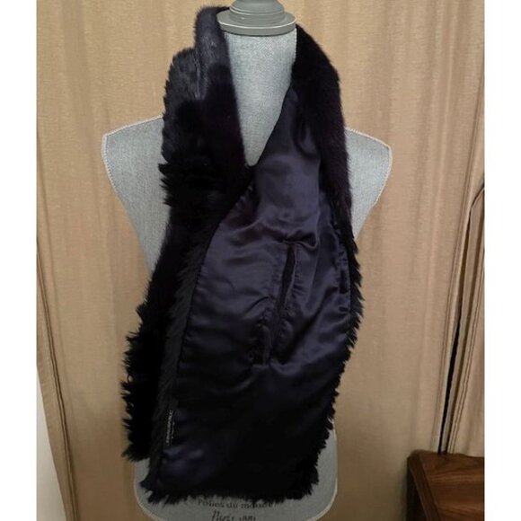BANANA REPUBLIC Navy Faux Fur Wrap Scarf Shawl - Picture 3 of 5